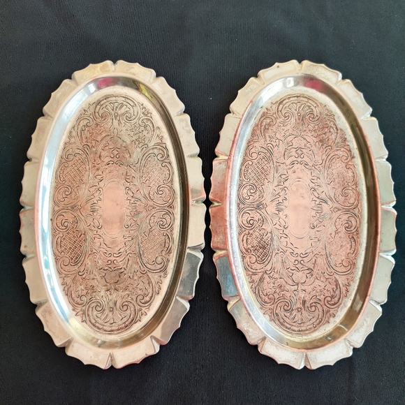 Vintage Set of 2 Trays, 1 Sugar Bowl & 1 Creamer Cup, Silverplate EP Copper - Picture 3 of 16